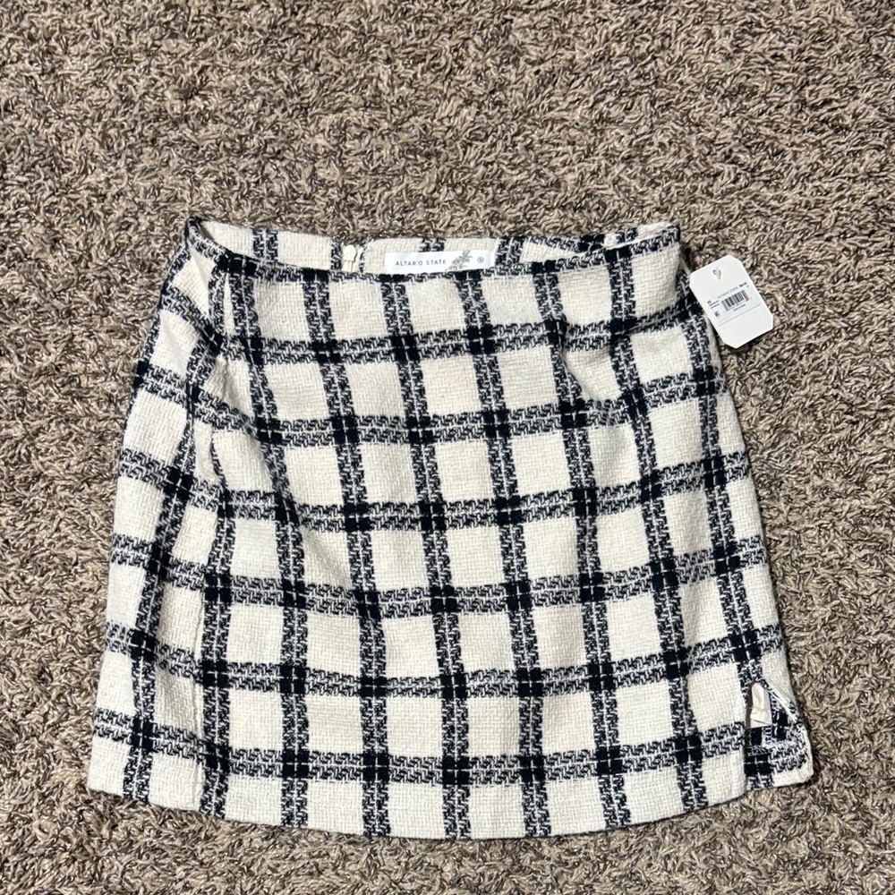 Altar'd State Black & White Checked Bouclé Mini Skirt